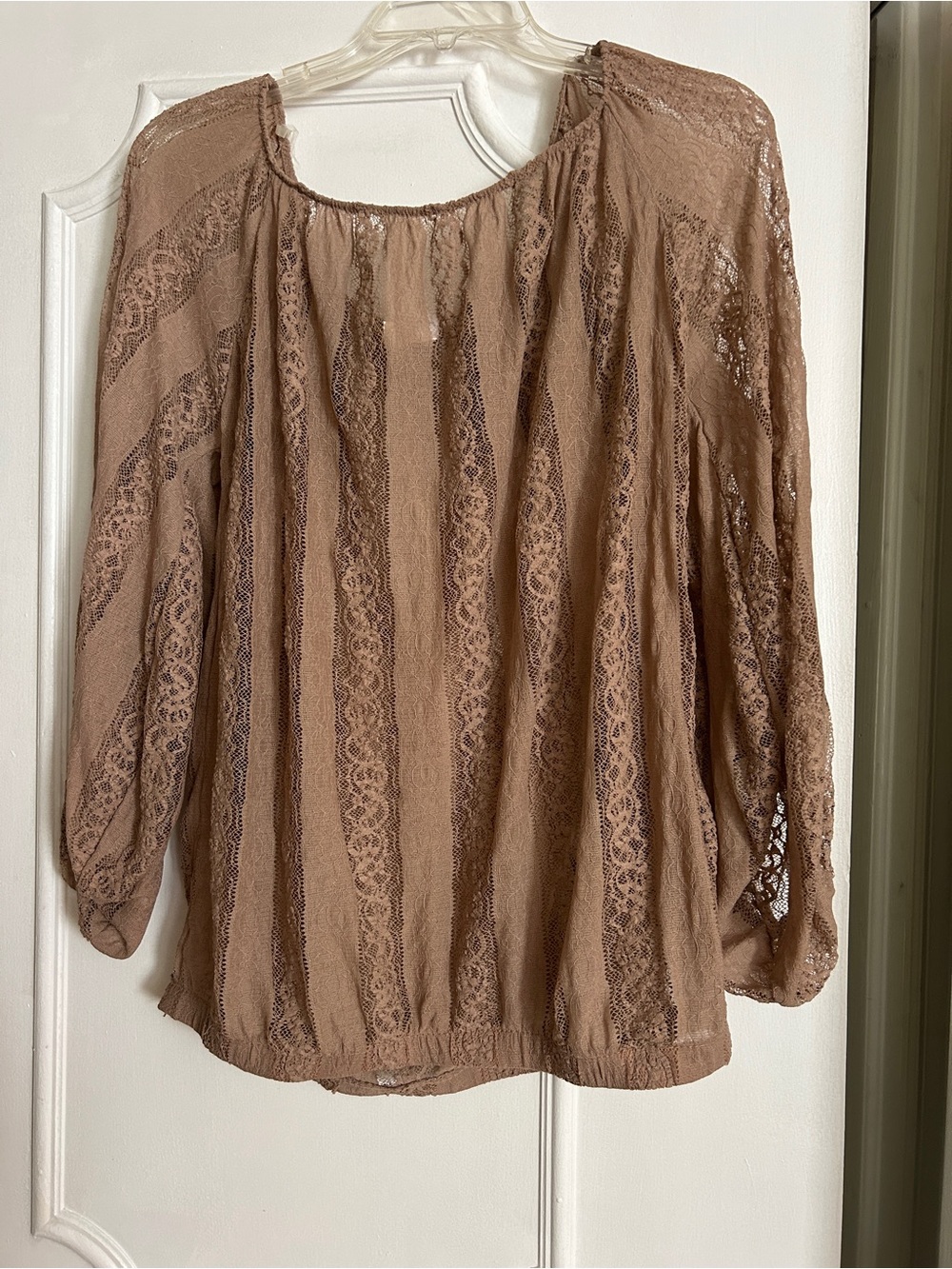 Boho Lace-Trim Peasant Blouse - Taupe